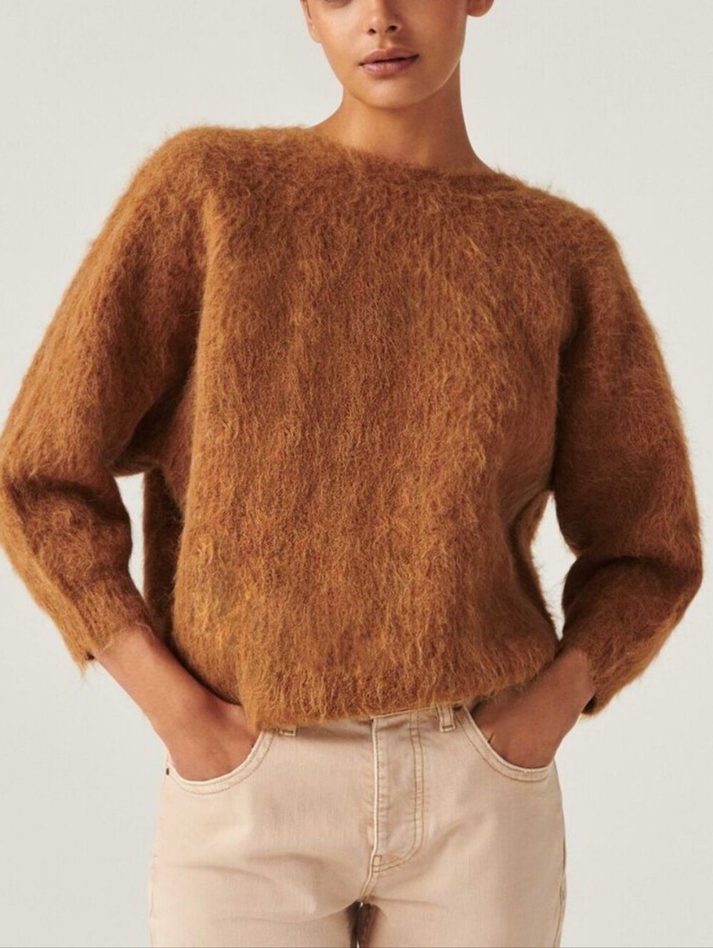 Ba&sh Brown Fill Round-Neck Backless Pullover Sweater